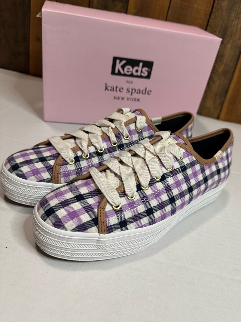 Kate Spade Keds Gingham Triple Platform Sneakers